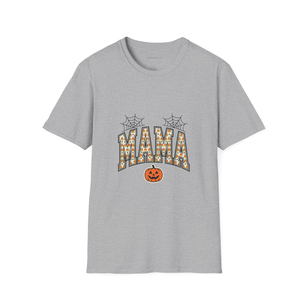 MAMA Halloween T-Shirt — Candy Corn Letters, Spiderwebs & Jack-O-Lantern Tee