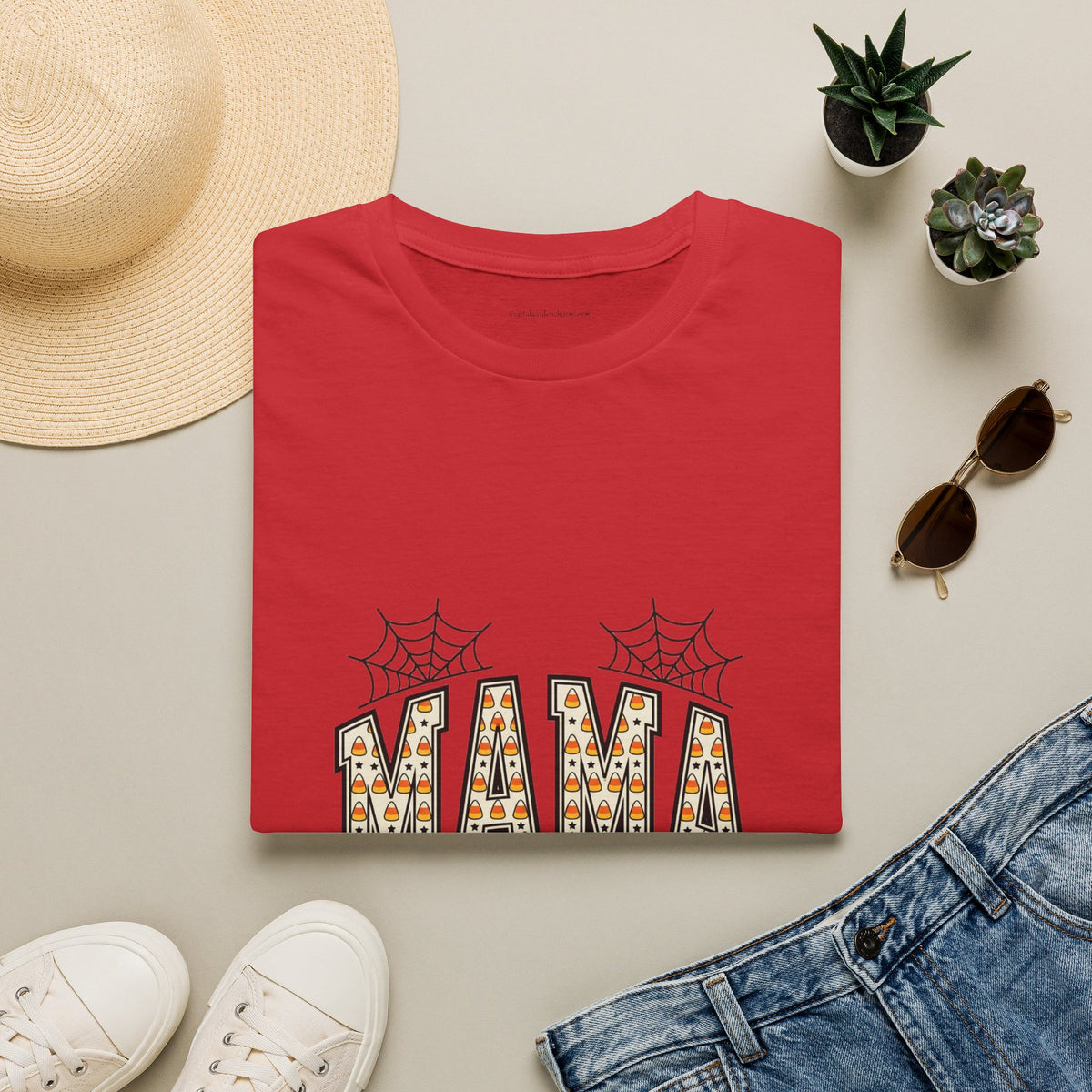 MAMA Halloween T-Shirt — Candy Corn Letters, Spiderwebs & Jack-O-Lantern Tee