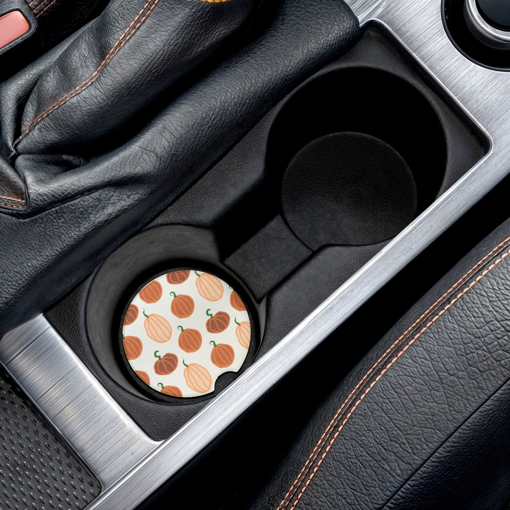 Pumpkin Pattern Soapstone Car Coaster — Fall Pumpkin Car Coaster