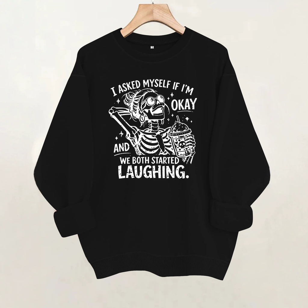 Skeleton print loose women's fleece hoodie