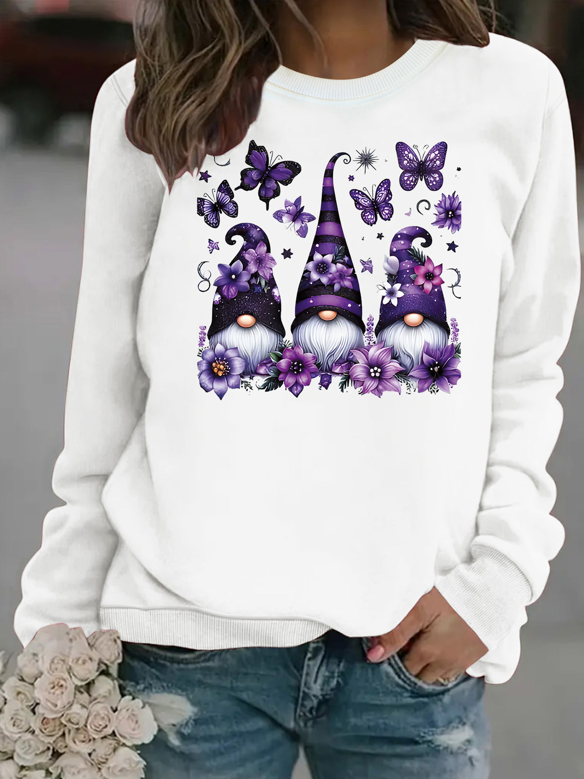 Women's Round-Neck Lantern Sleeve Sweatshirt
