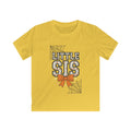 Little Sis Kids Halloween T-Shirt — Candy Corn Colors, Orange Bow & Spiderwebs Tee