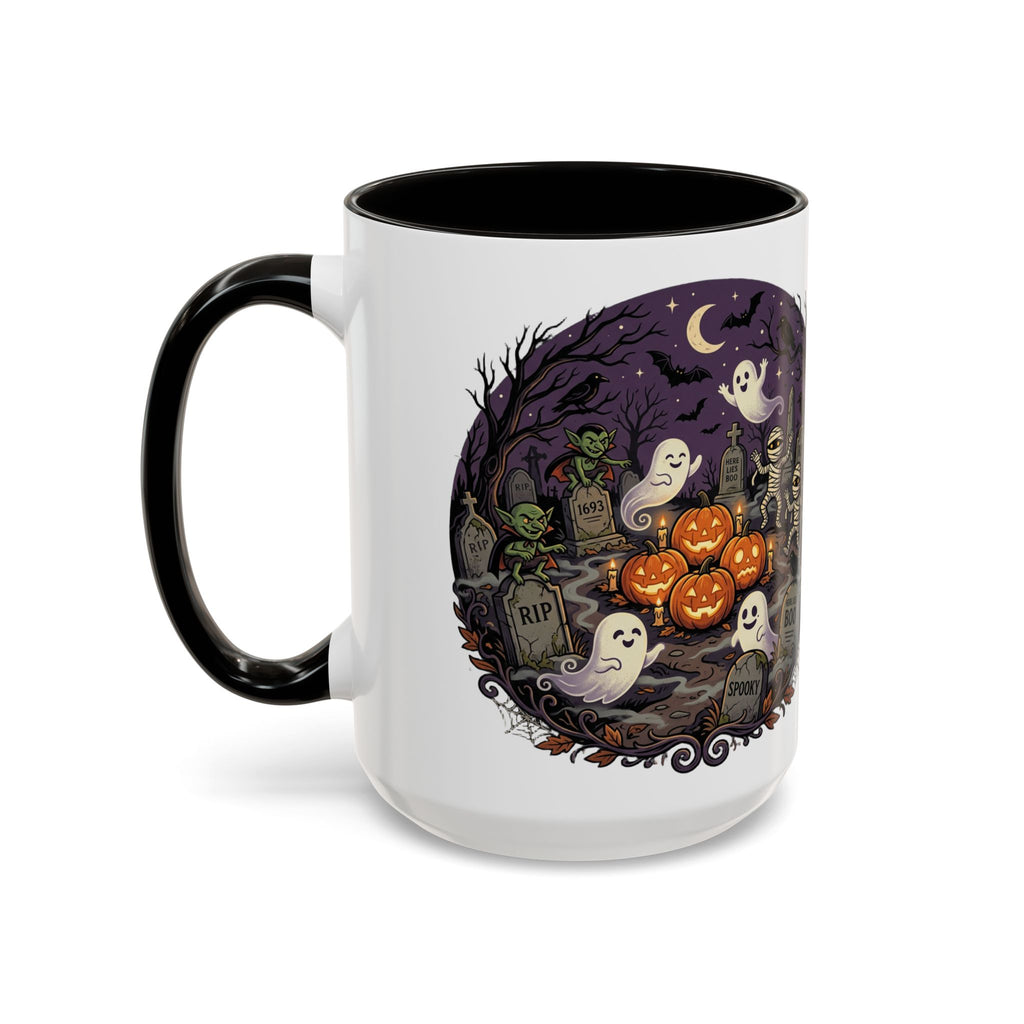 Halloween Graveyard Mug — Ghosts, Mummies, Goblins & Jack-O-Lanterns Spooky Night Scene