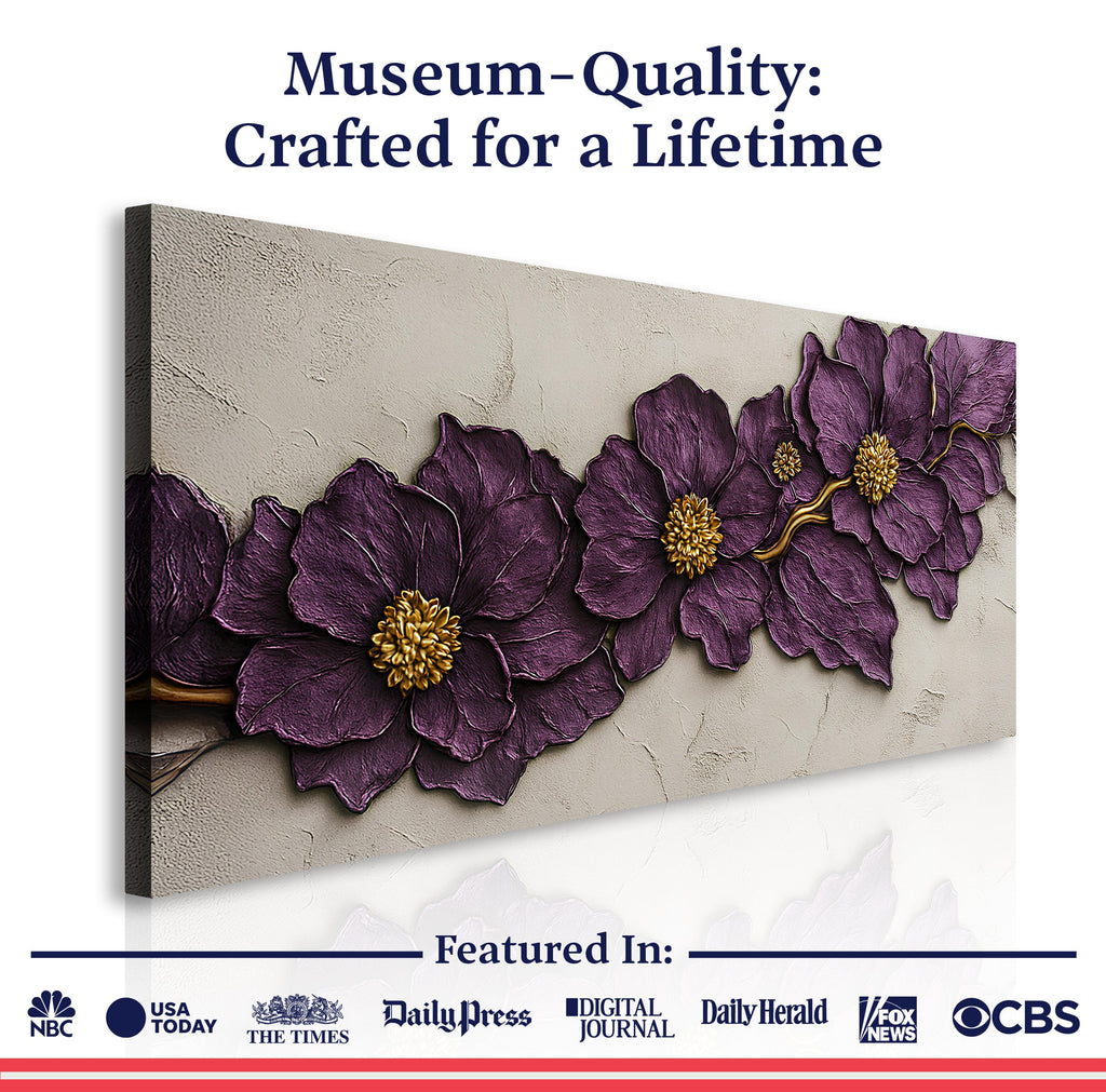 Purple Flower Plaster Wall Art | Textured Floral Canvas Print