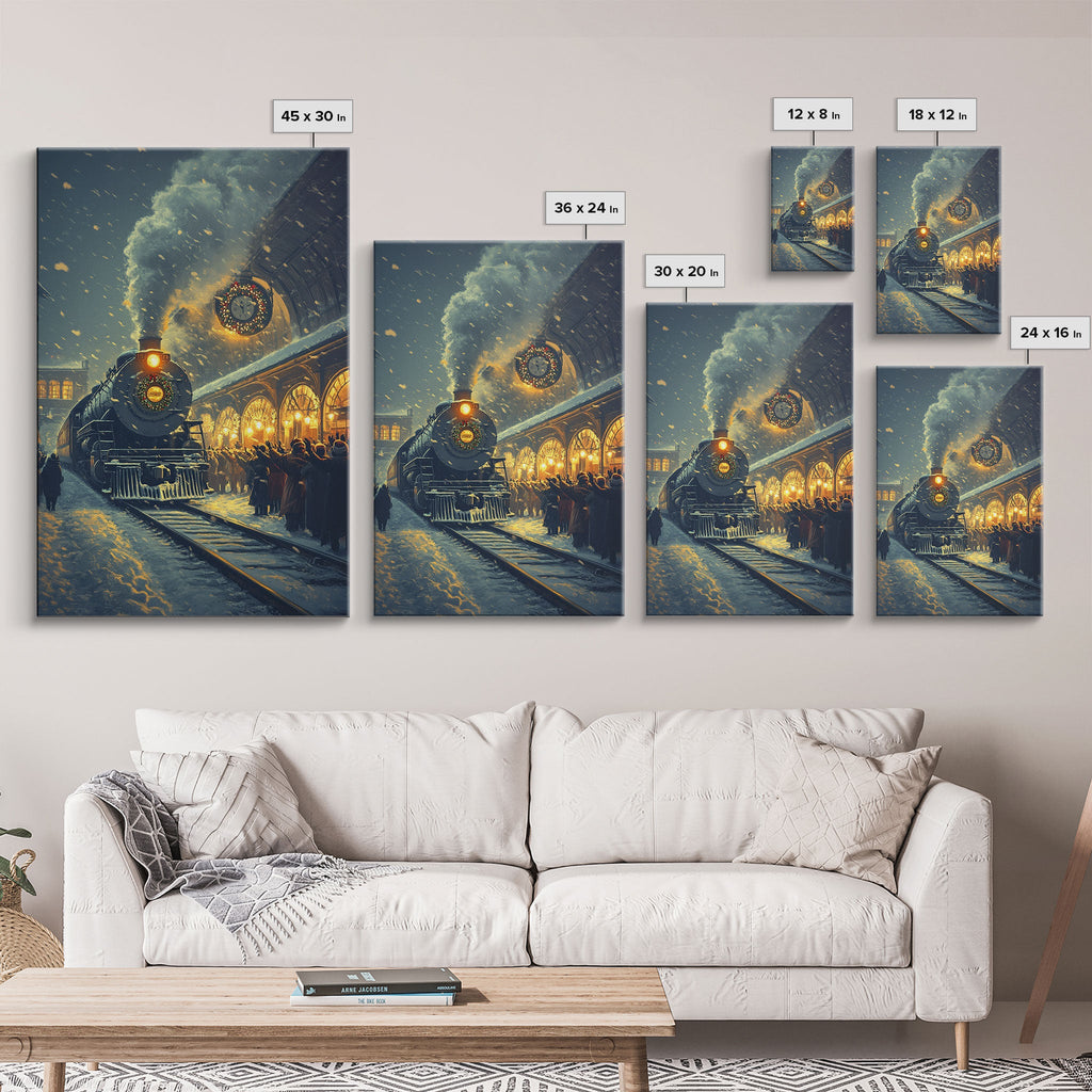Christmas Train Station Canvas Print | Snowy Winter Night