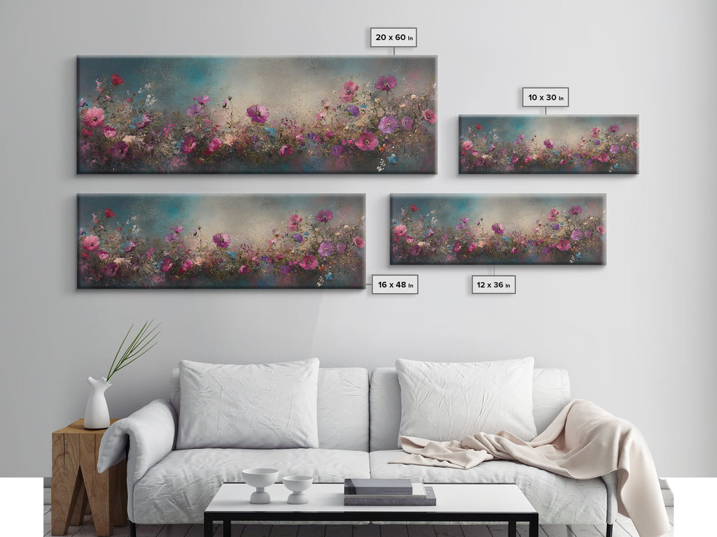 Abstract Pink Flower Painting Print, Wood Framed Wall Art, Flowers Wall Art, Vintage Landscape Wildflowers Painting