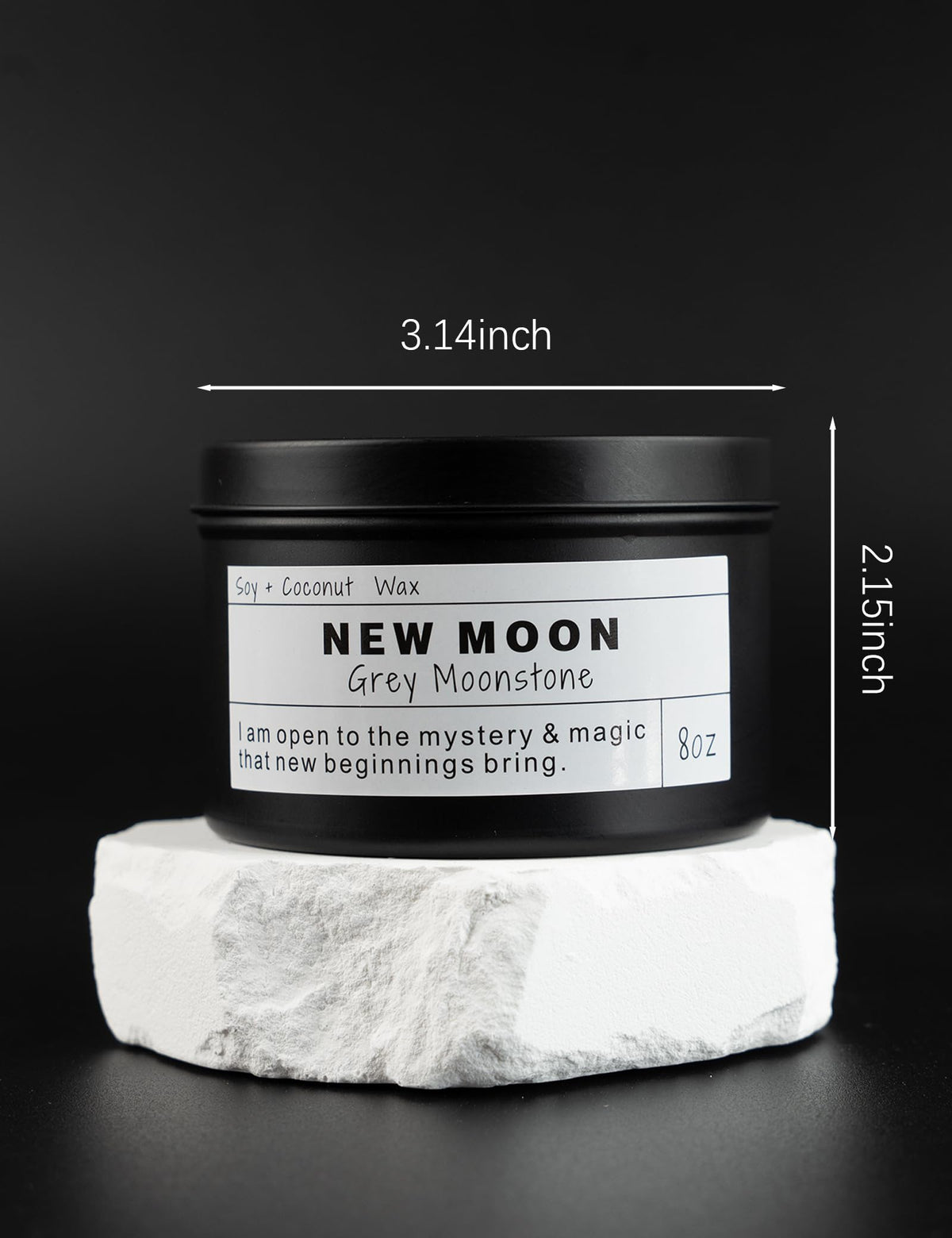 Crystal Intention Candle, 8oz Soy & Coconut Tin with Dried Flowers, Meditation Self-Care Gift