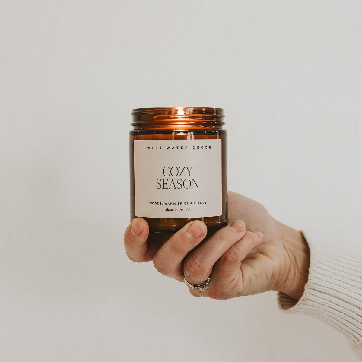 Sweet Water Decor Hello Fall Candle, 9oz Amber Jar, Autumn Scents for Home