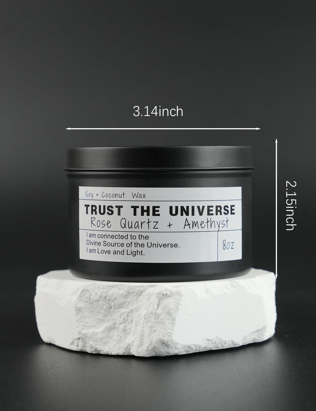 Crystal Intention Candle, 8oz Soy & Coconut Tin with Dried Flowers, Meditation Self-Care Gift