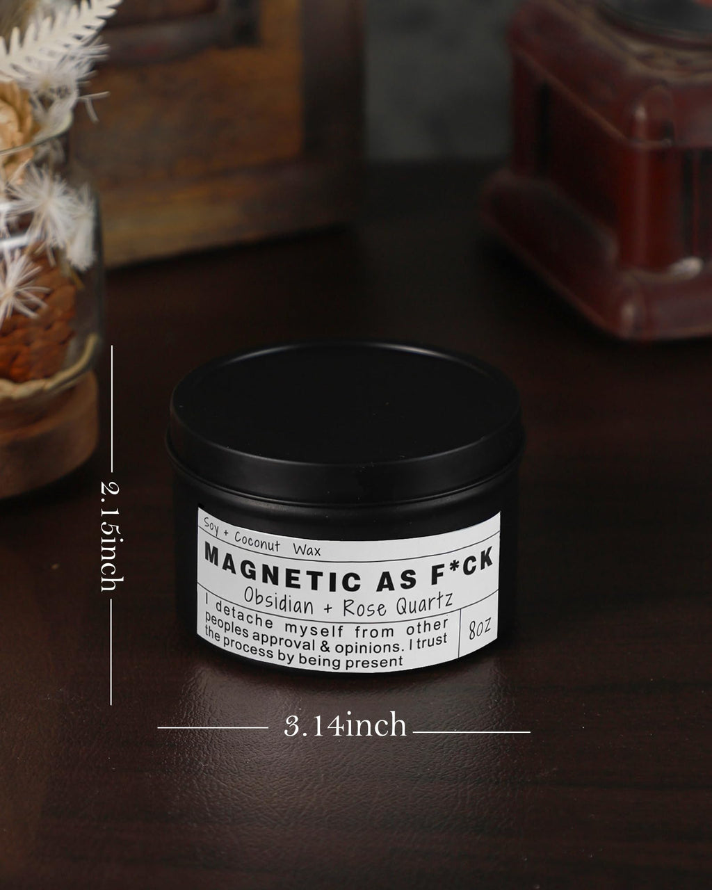 Crystal Intention Candle, 8oz Soy & Coconut Tin with Dried Flowers, Meditation Self-Care Gift