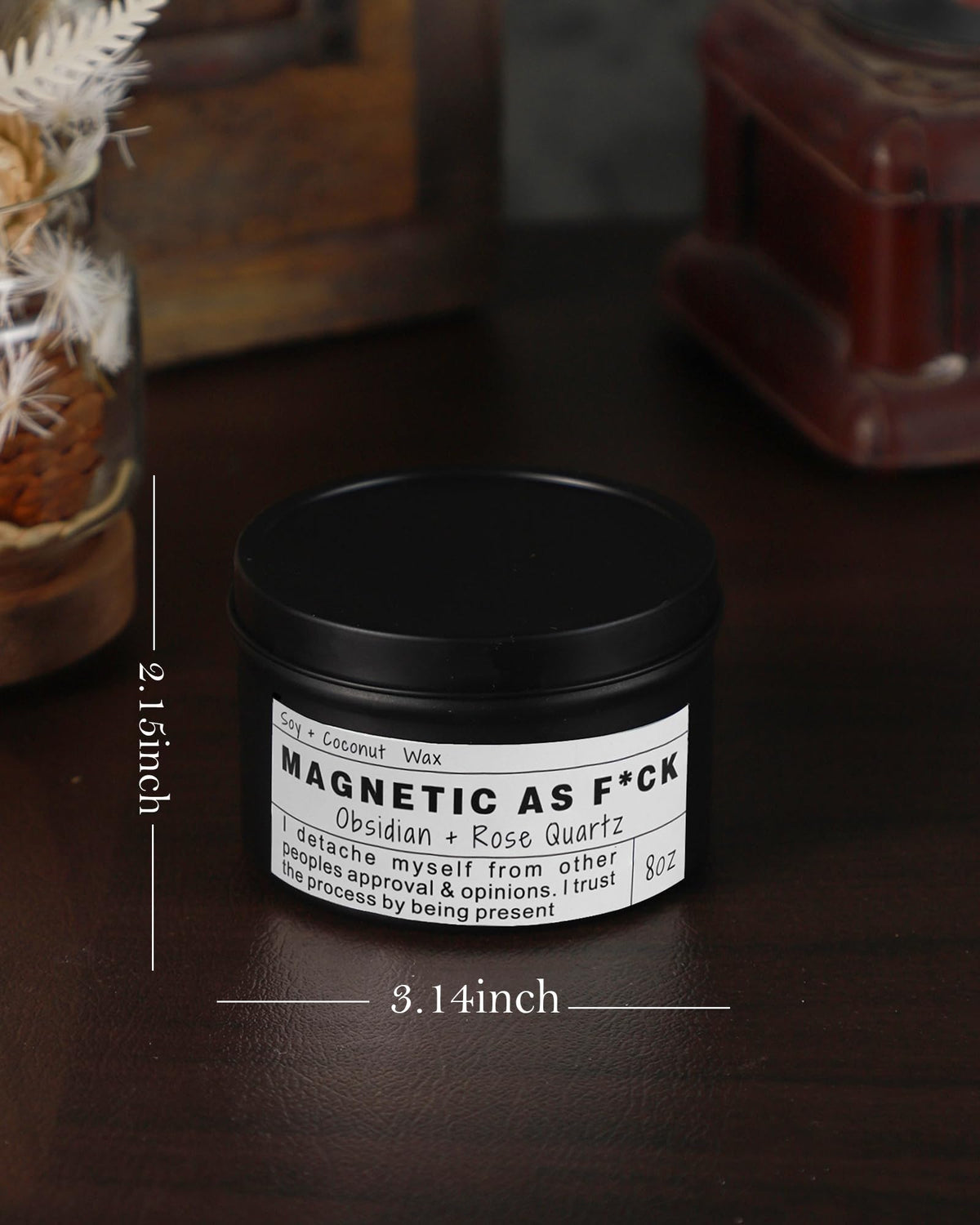Crystal Intention Candle, 8oz Soy & Coconut Tin with Dried Flowers, Meditation Self-Care Gift
