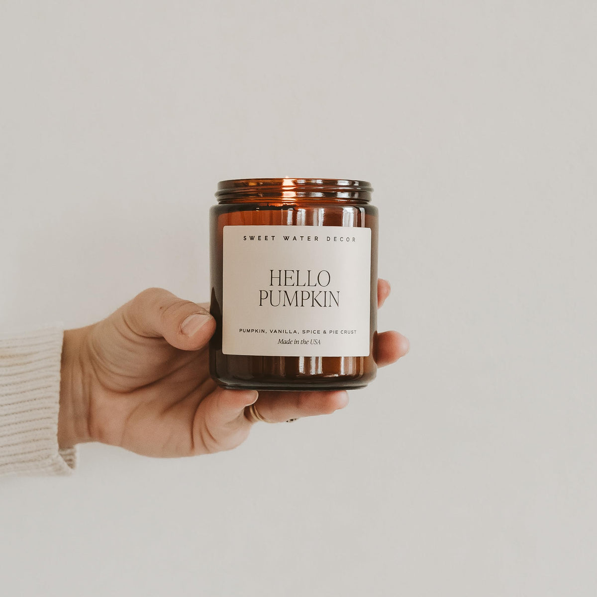 Sweet Water Decor Hello Fall Candle, 9oz Amber Jar, Autumn Scents for Home