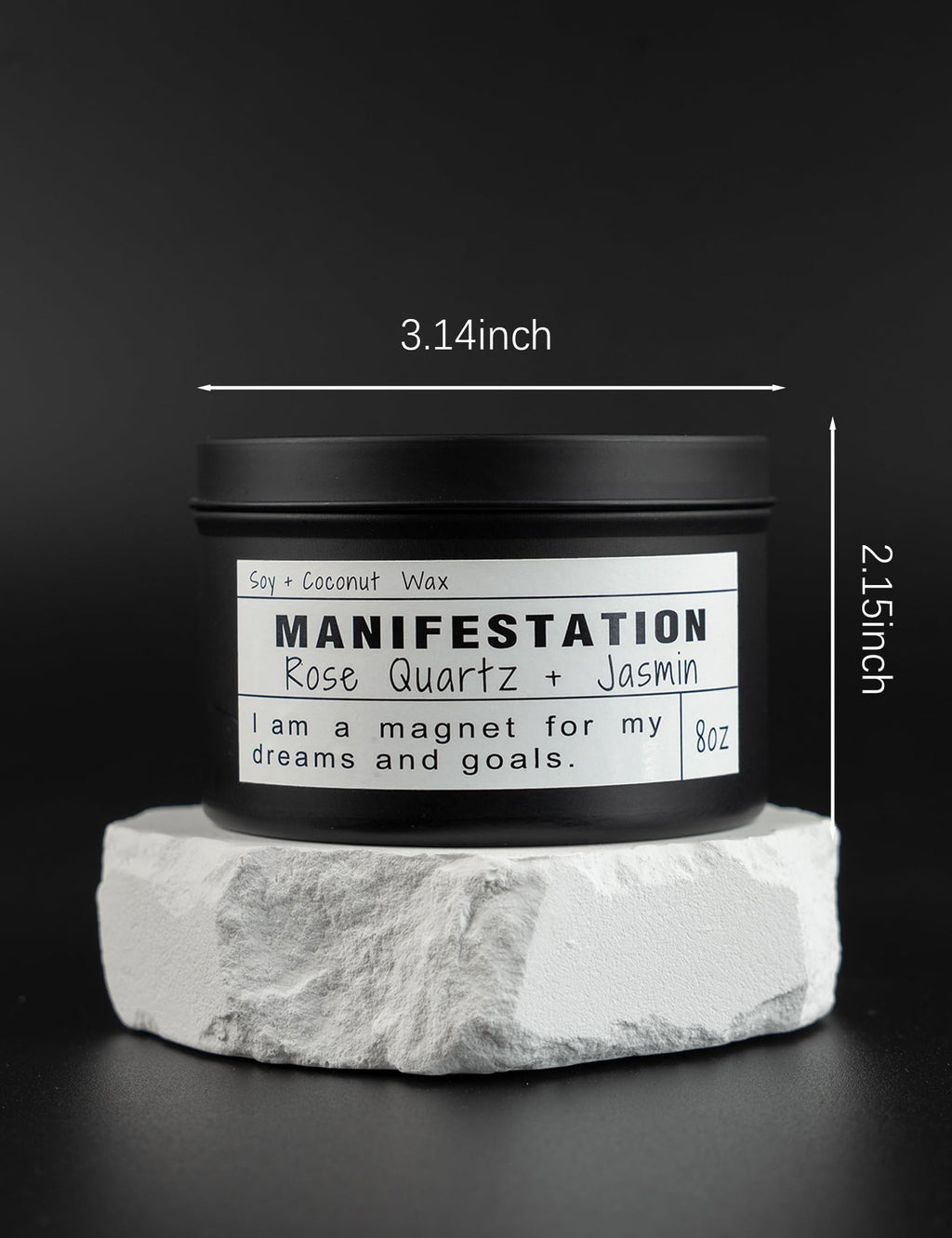 Crystal Intention Candle, 8oz Soy & Coconut Tin with Dried Flowers, Meditation Self-Care Gift