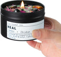 Crystal Intention Candle, 8oz Soy & Coconut Tin with Dried Flowers, Meditation Self-Care Gift