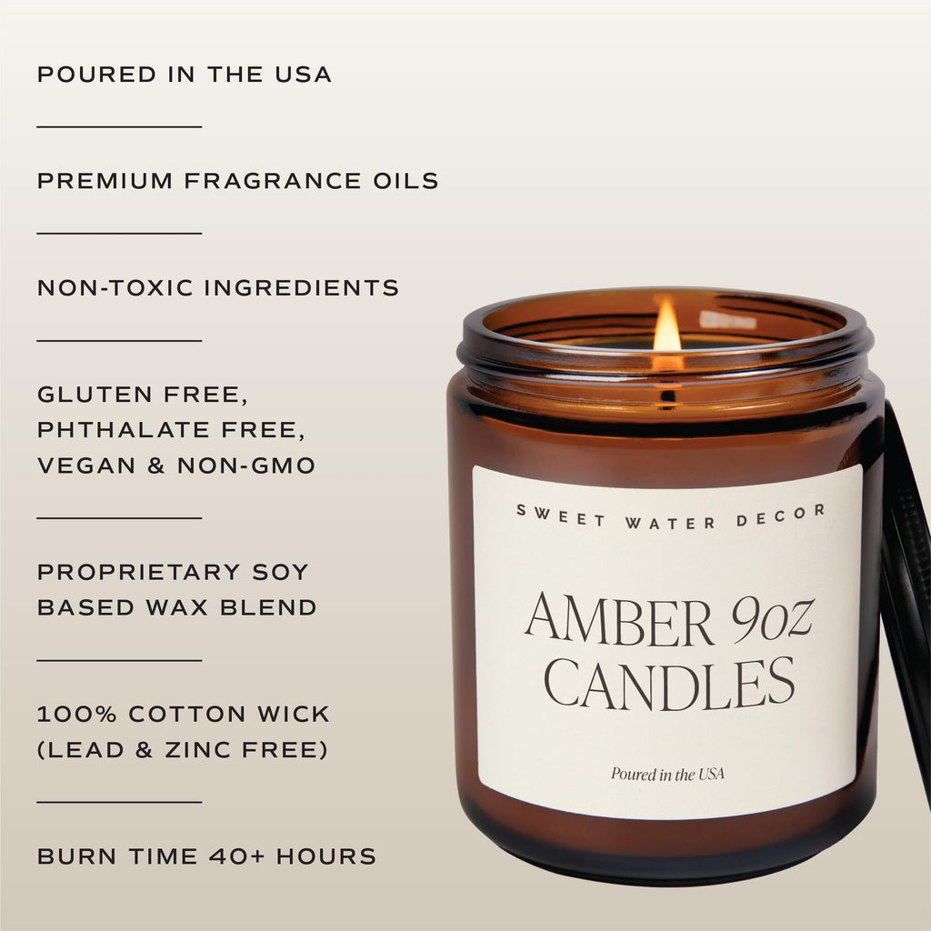 Sweet Water Decor Hello Fall Candle, 9oz Amber Jar, Autumn Scents for Home
