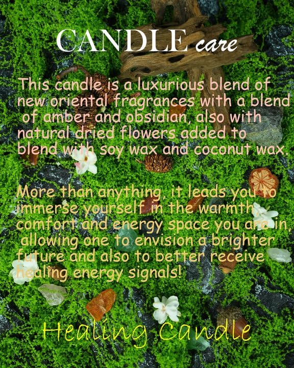 Crystal Intention Candle, 8oz Soy & Coconut Tin with Dried Flowers, Meditation Self-Care Gift