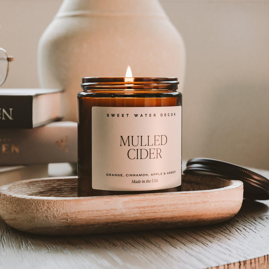 Sweet Water Decor Hello Fall Candle, 9oz Amber Jar, Autumn Scents for Home