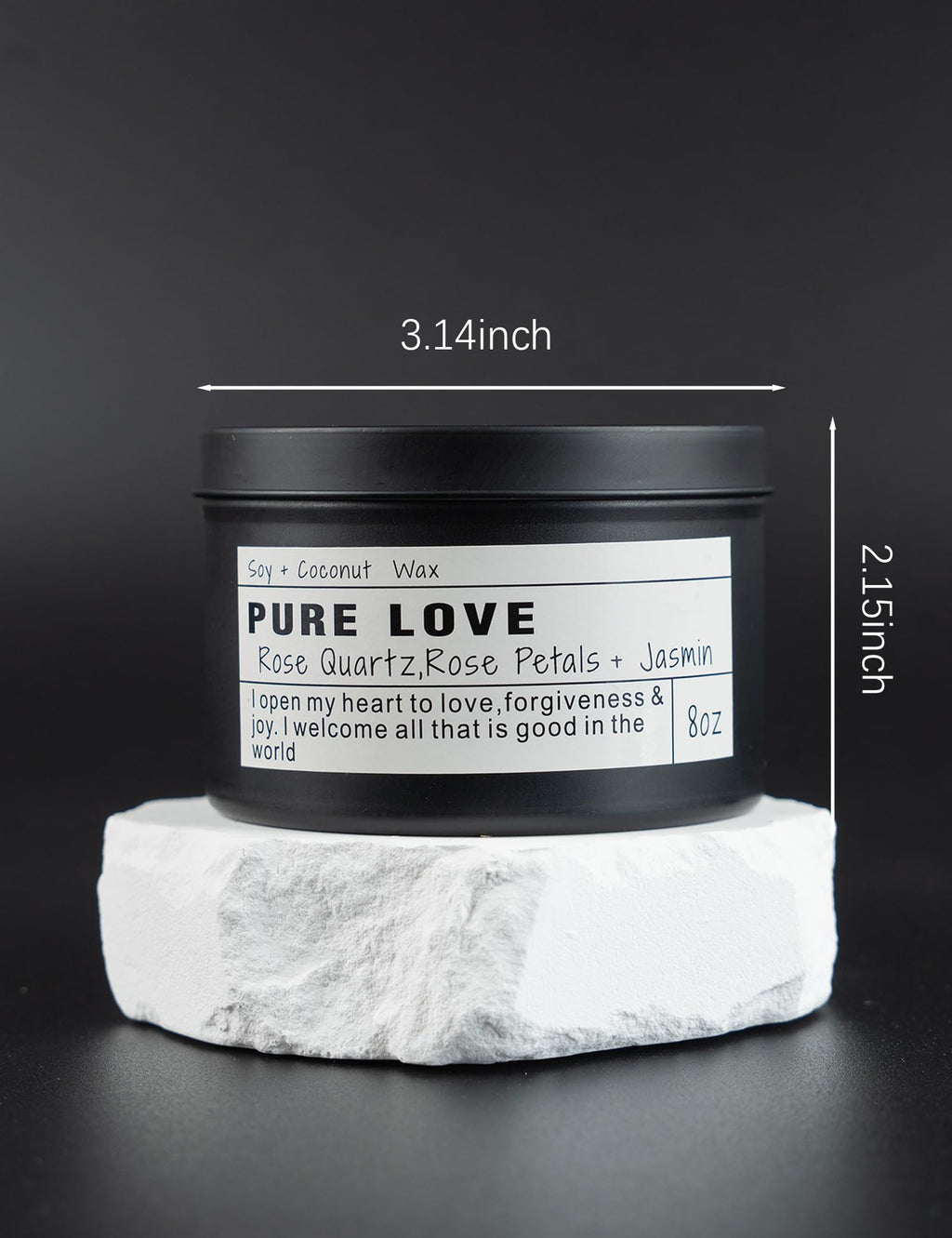 Crystal Intention Candle, 8oz Soy & Coconut Tin with Dried Flowers, Meditation Self-Care Gift
