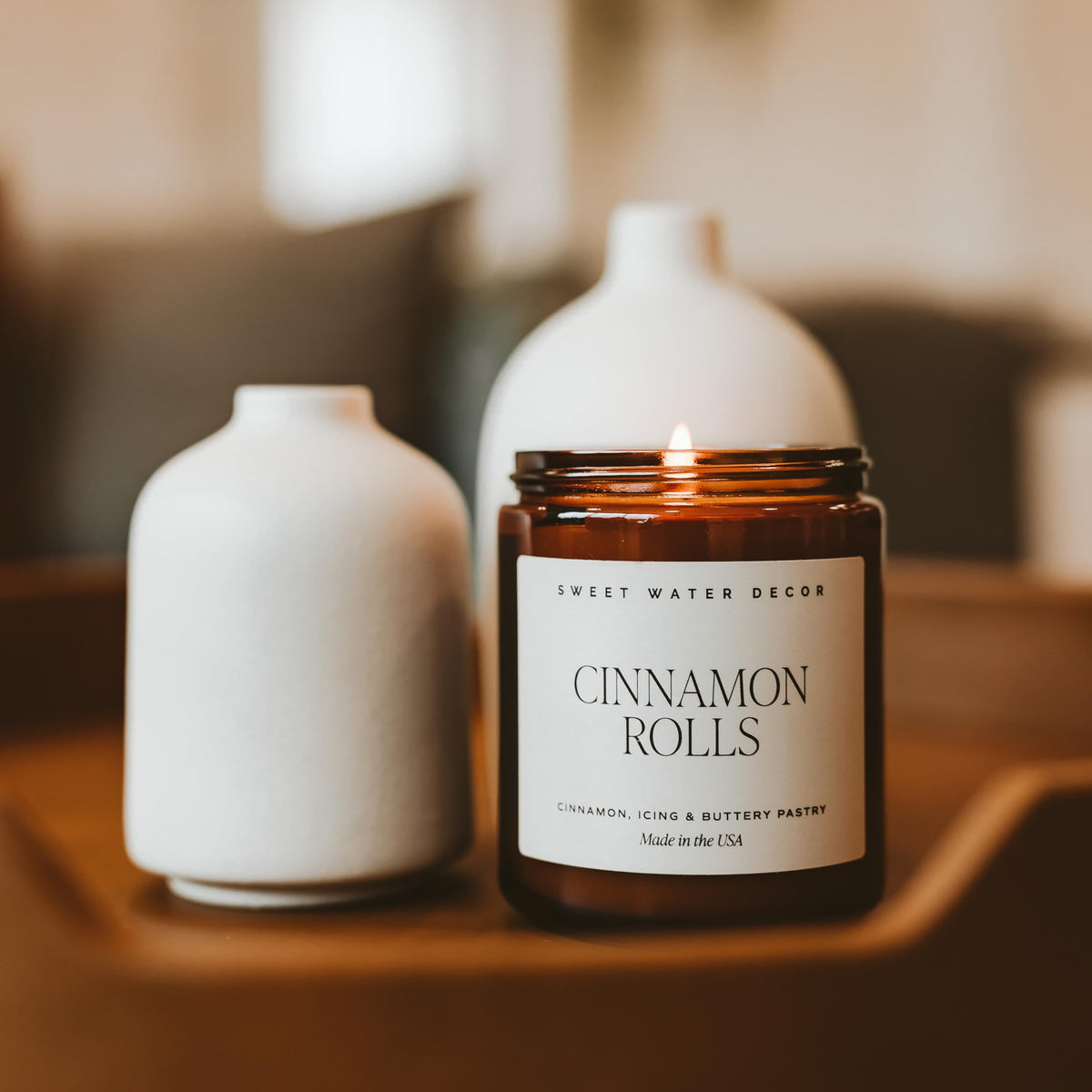 Sweet Water Decor Hello Fall Candle, 9oz Amber Jar, Autumn Scents for Home