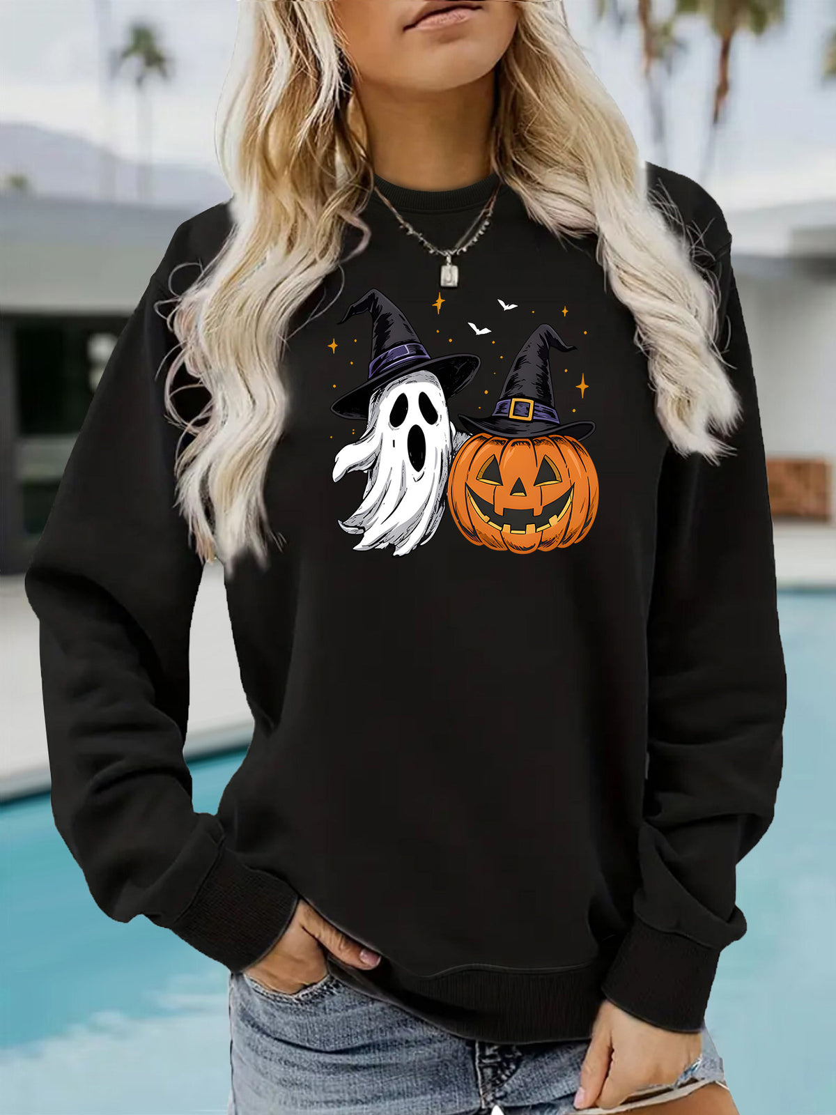 Ghost & Pumpkin Witch Hat Sweatshirt