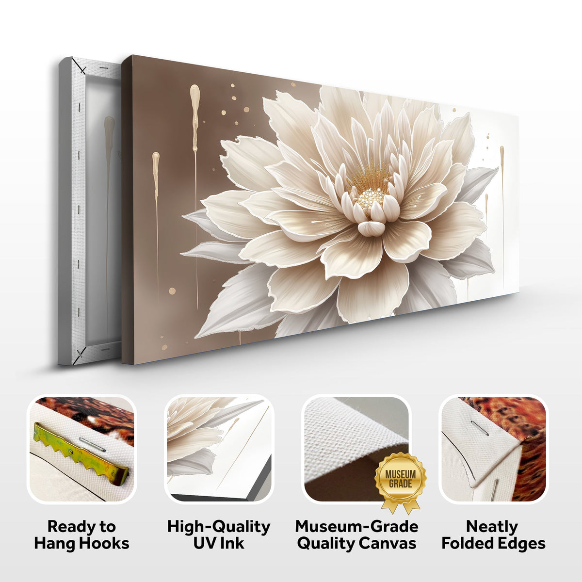 Single Beige Flower Abstract Wall Art | Minimalist Floral Canvas