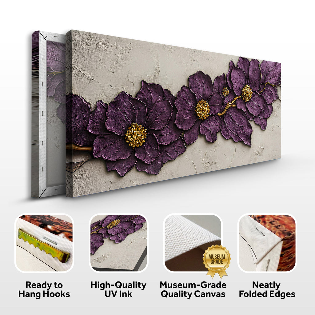Purple Flower Plaster Wall Art | Textured Floral Canvas Print