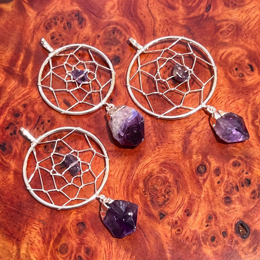 Dreamcatcher-Style Pendant with Purple Stone | 1 or 5 Pieces