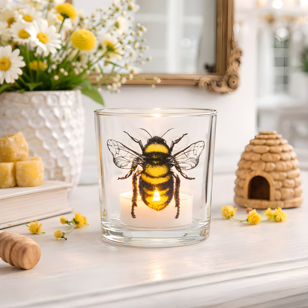 Bold Bee Votive 3 inch Glass Candle Holder
