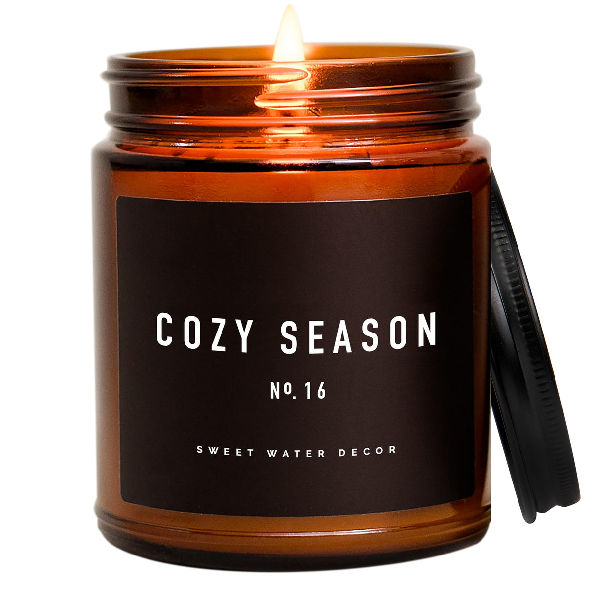 Sweet Water Decor Hello Fall Candle, 9oz Amber Jar, Autumn Scents for Home