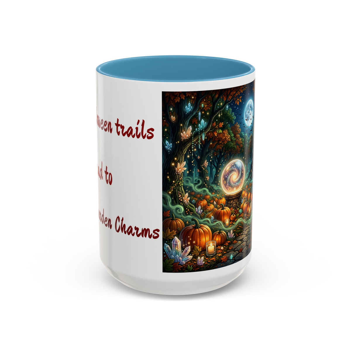 Halloween Crystal Ball Forest Mug — "All Halloween Trails Lead to Crystal Garden Charms" — Original Design