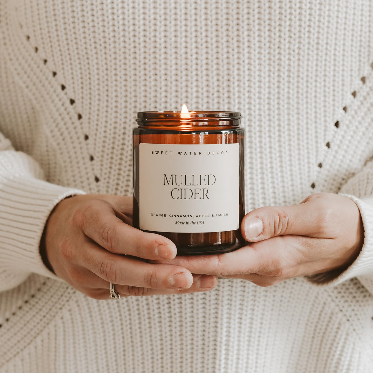 Sweet Water Decor Hello Fall Candle, 9oz Amber Jar, Autumn Scents for Home