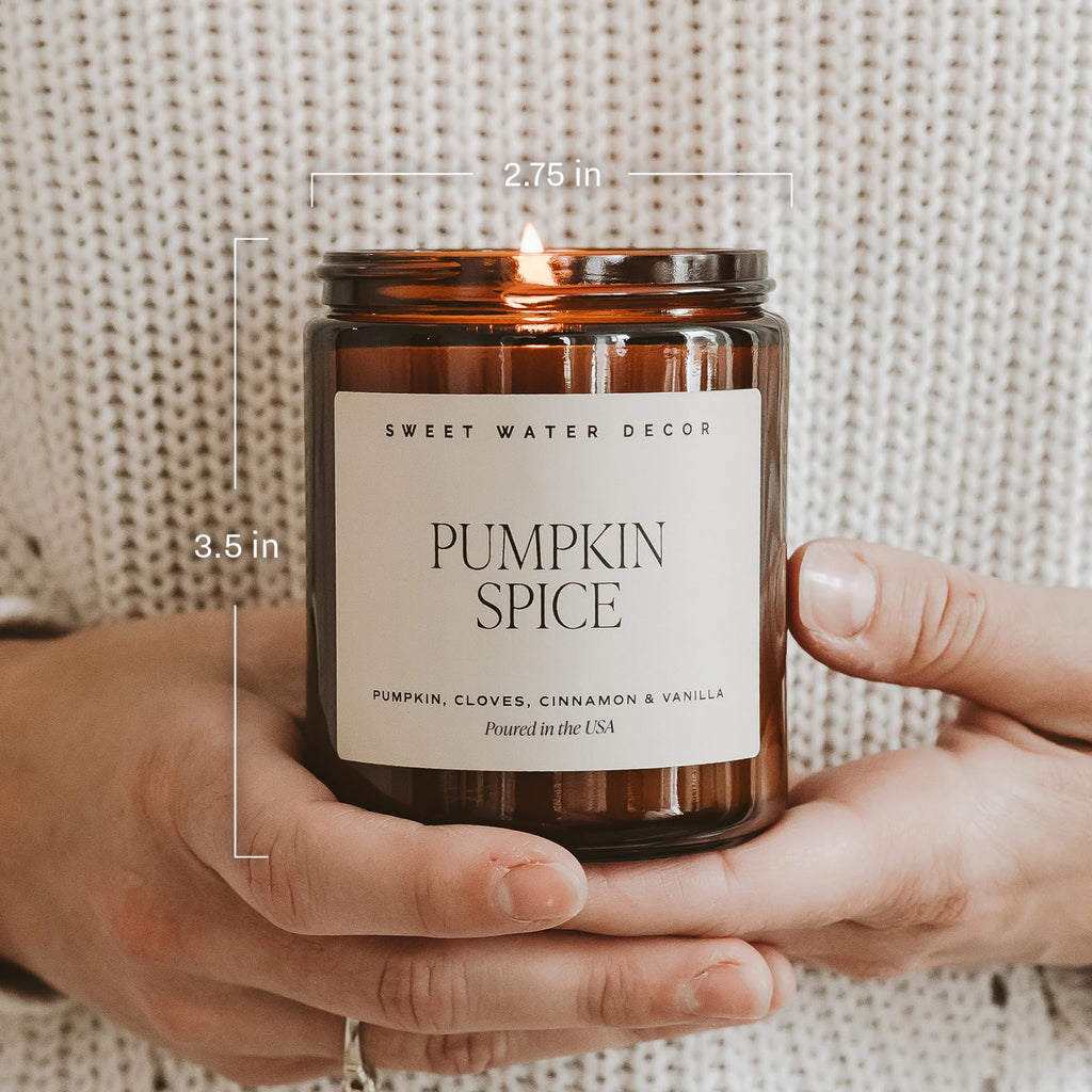 Sweet Water Decor Hello Fall Candle, 9oz Amber Jar, Autumn Scents for Home