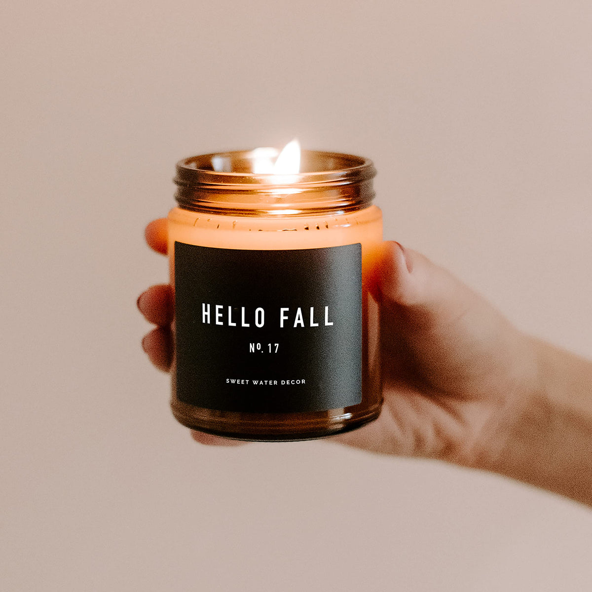 Sweet Water Decor Hello Fall Candle, 9oz Amber Jar, Autumn Scents for Home