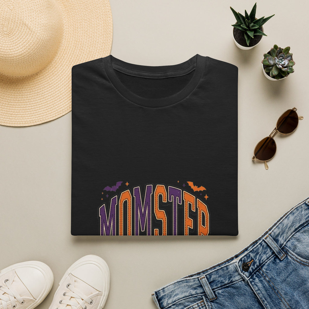 Momster Spooky Season T-Shirt — Purple & Orange Bat Graphic Tee