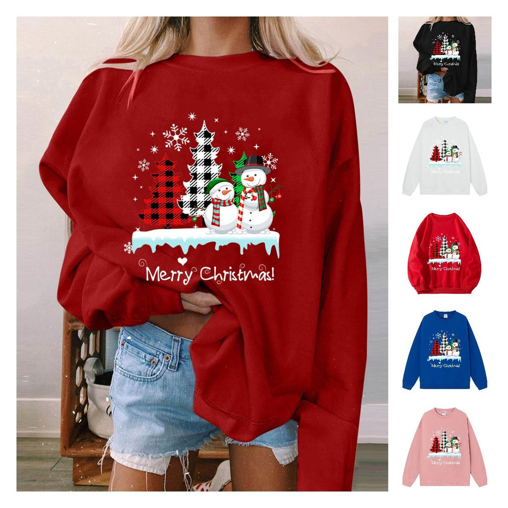 Merry Christmas Snowmen & Plaid Trees Sweatshirt