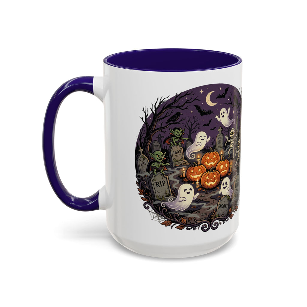 Halloween Graveyard Mug — Ghosts, Mummies, Goblins & Jack-O-Lanterns Spooky Night Scene