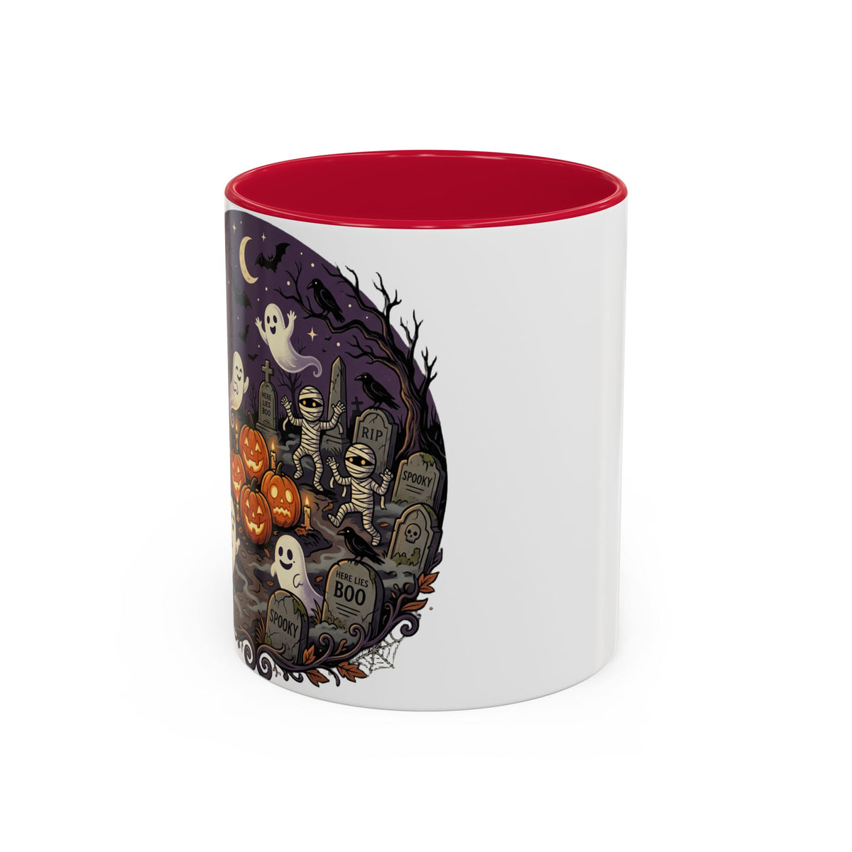 Halloween Graveyard Mug — Ghosts, Mummies, Goblins & Jack-O-Lanterns Spooky Night Scene