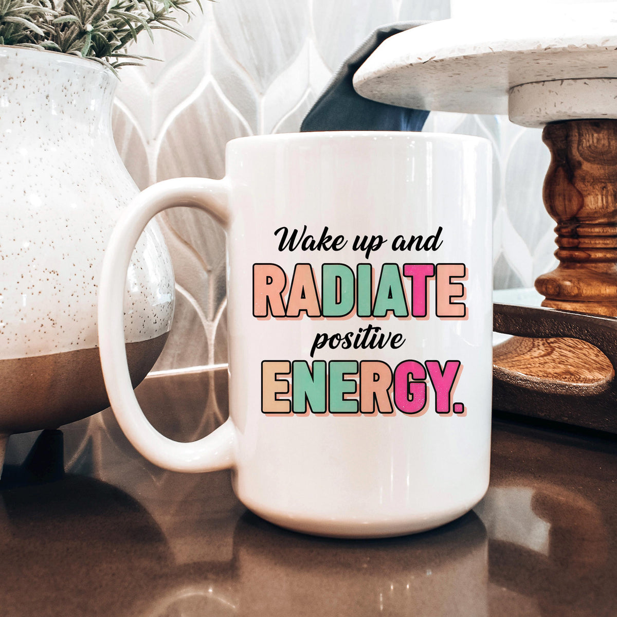 Positive Energy Mug - Motivational Coffee Cup | Cute Pastel Ceramic Cup