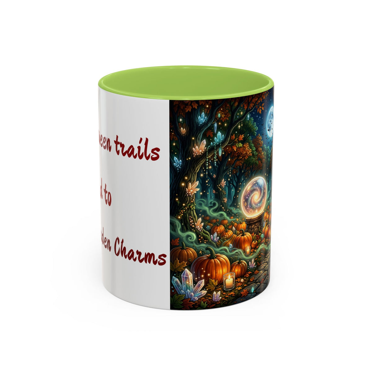 Halloween Crystal Ball Forest Mug — "All Halloween Trails Lead to Crystal Garden Charms" — Original Design