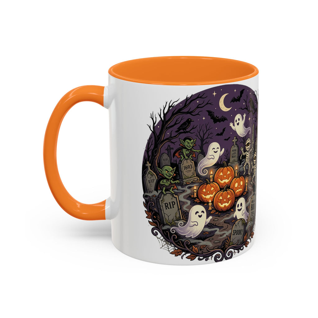 Halloween Graveyard Mug — Ghosts, Mummies, Goblins & Jack-O-Lanterns Spooky Night Scene