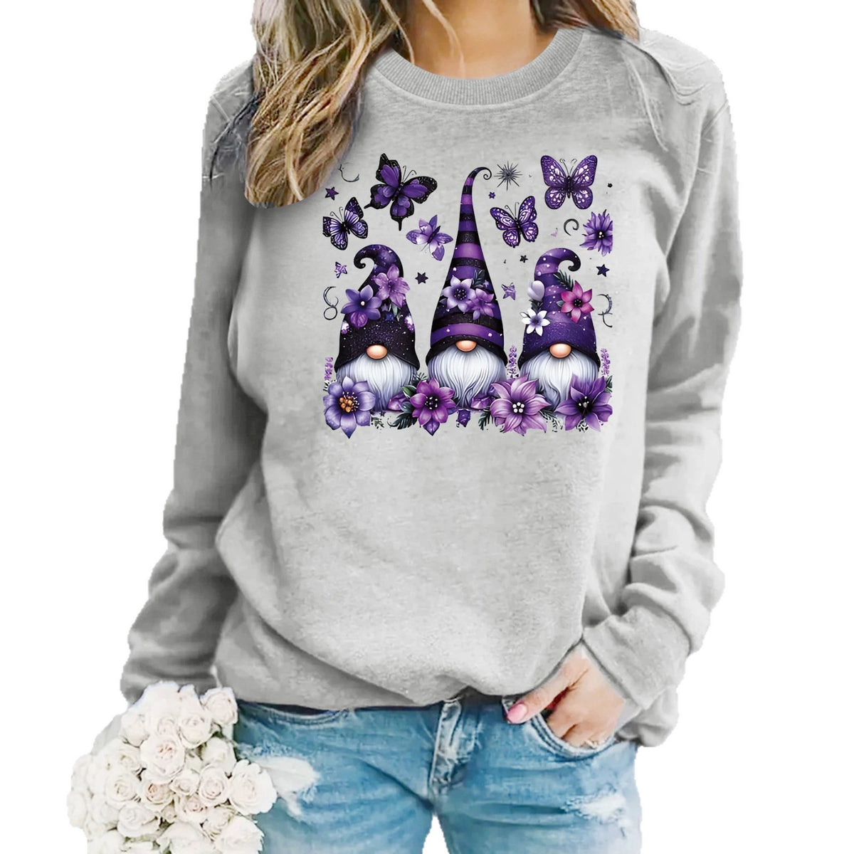 Women's Round-Neck Lantern Sleeve Sweatshirt