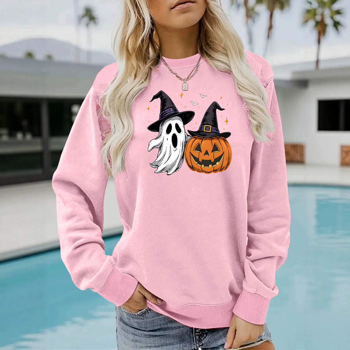 Ghost & Pumpkin Witch Hat Sweatshirt