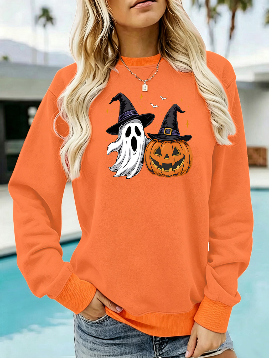 Ghost & Pumpkin Witch Hat Sweatshirt