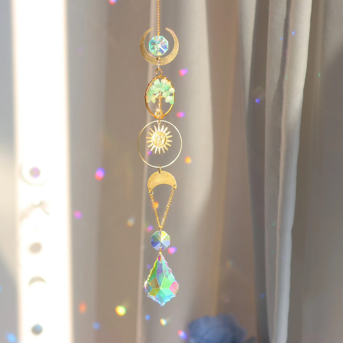 Tree of Life Crystal Pendant Suncatcher — Rainbow Prism Window Hanging