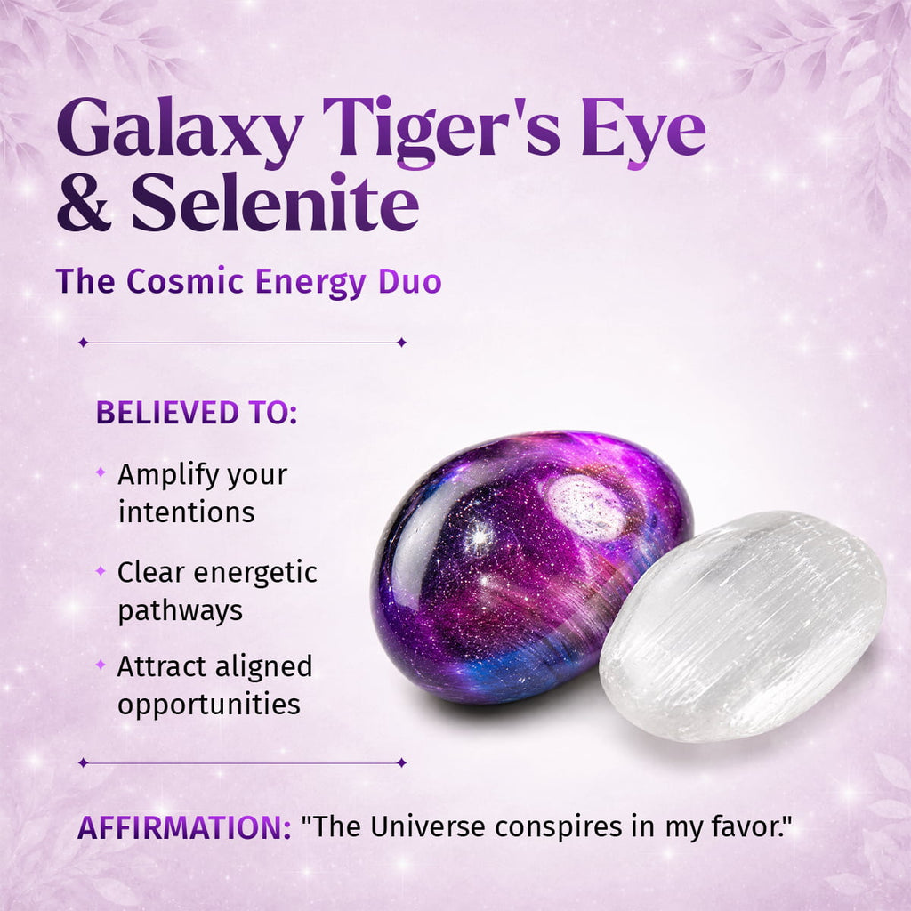 Galaxy Tiger’s Eye & Selenite Bracelet | Cosmic Duo