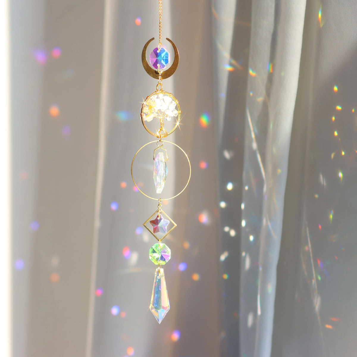 Tree of Life Crystal Pendant Suncatcher — Rainbow Prism Window Hanging