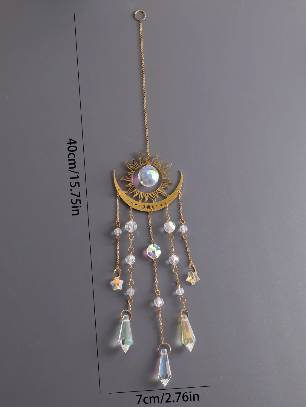 Gold Flame Moon Crystal Suncatcher | Hanging Decor