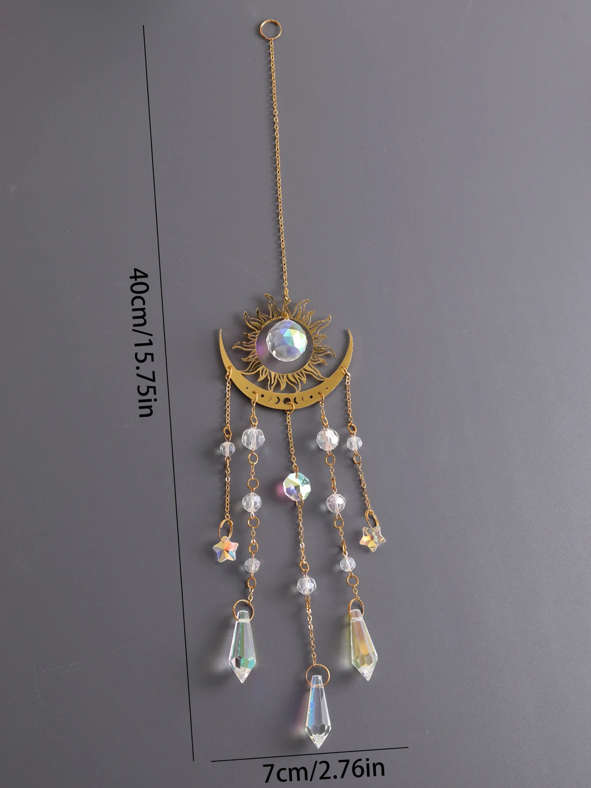 Gold Flame Moon Crystal Suncatcher | Hanging Decor