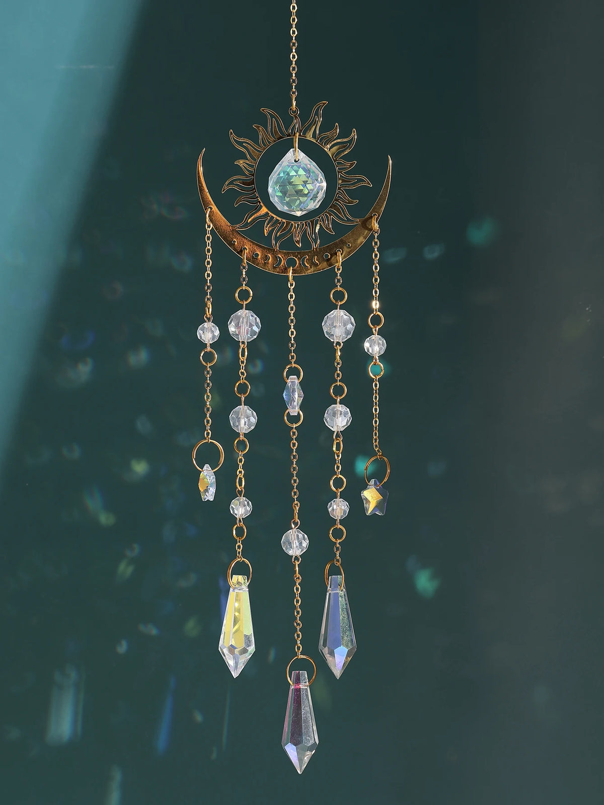 Gold Flame Moon Crystal Suncatcher | Hanging Decor