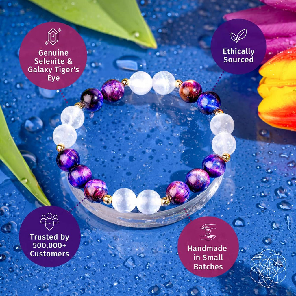 Galaxy Tiger’s Eye & Selenite Bracelet | Cosmic Duo
